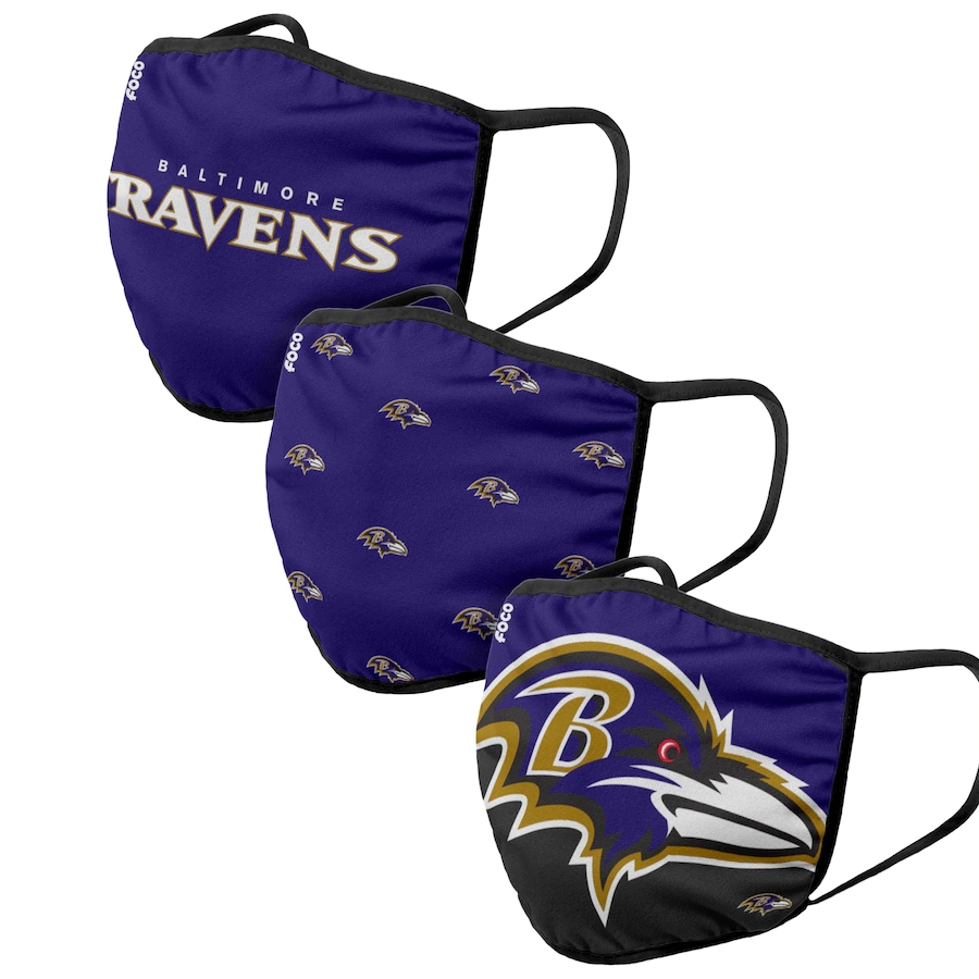  Baltimore Ravens Adult Face Covering 3-PackDust mask with filter->miami dolphins->NFL Jersey